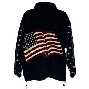 Bear Ridge Outfitters Navy Blue Fleece USA Flag Graphic‎ Coat Jacket Size Large
